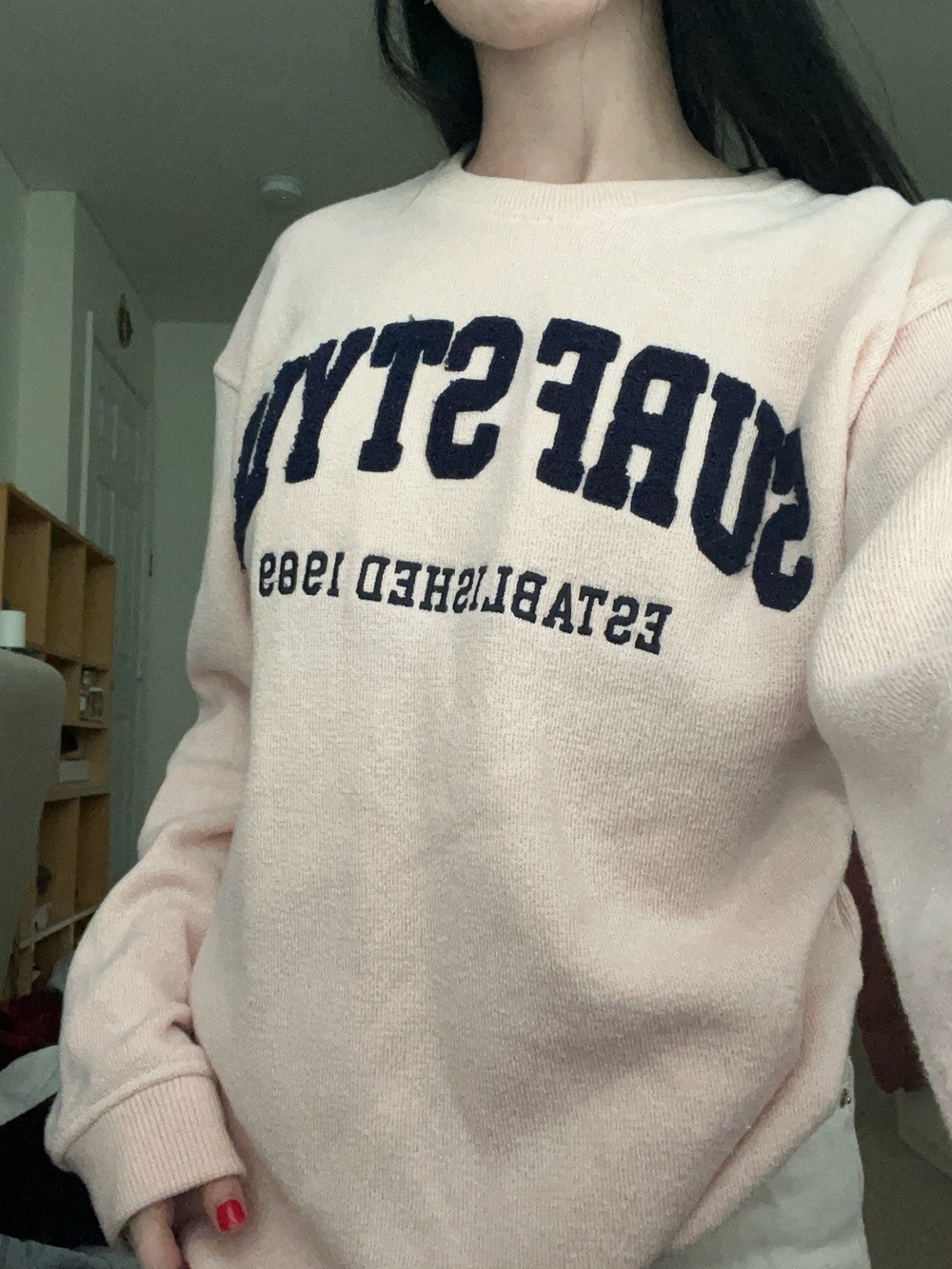 surf style Pale Pink/orange Crewneck Sweater with Navy Logo